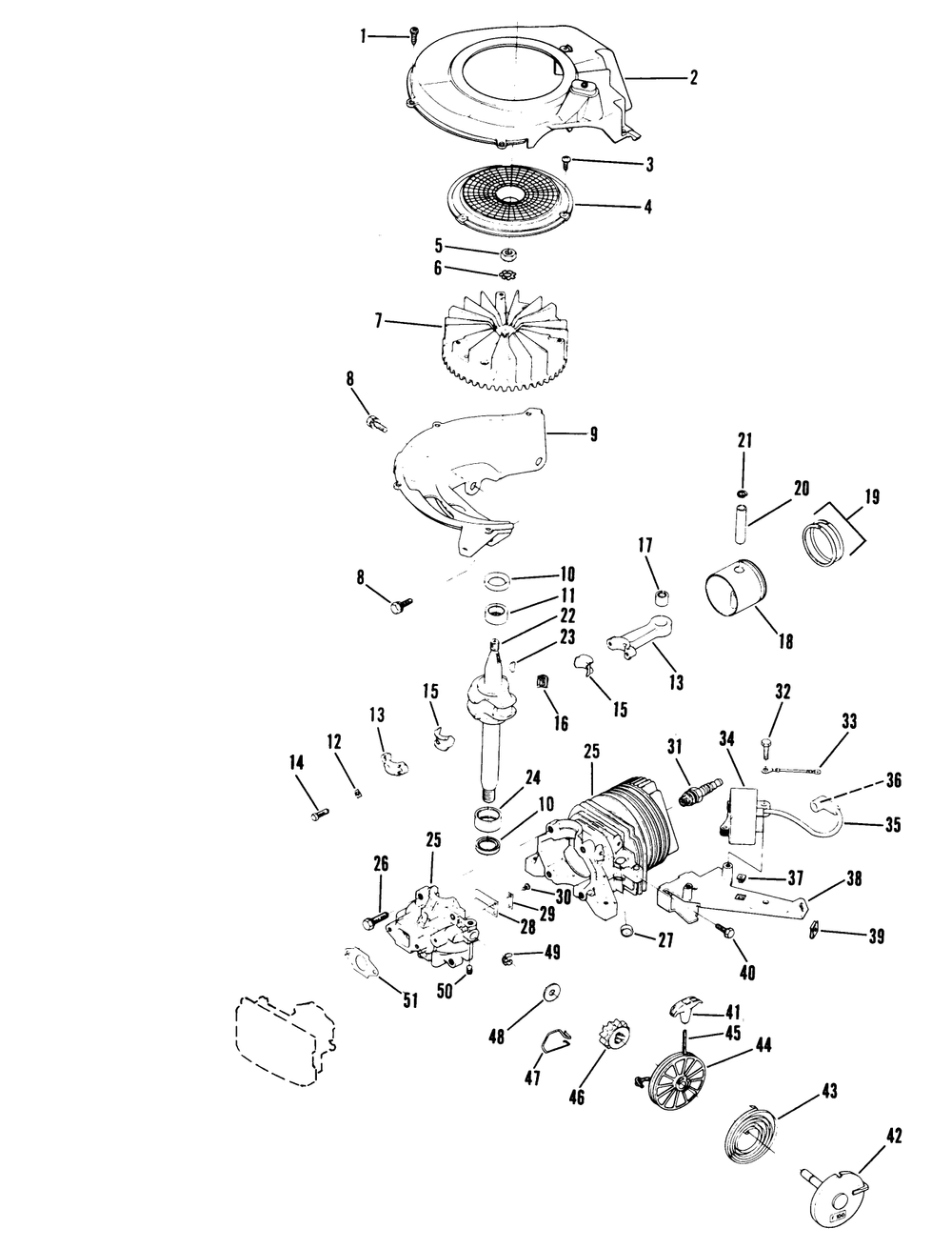 Engine Group-F101 Diagram and Parts List for 7229G (00000001 - 99999999)(1980) Lawn Boy Lawn Mower